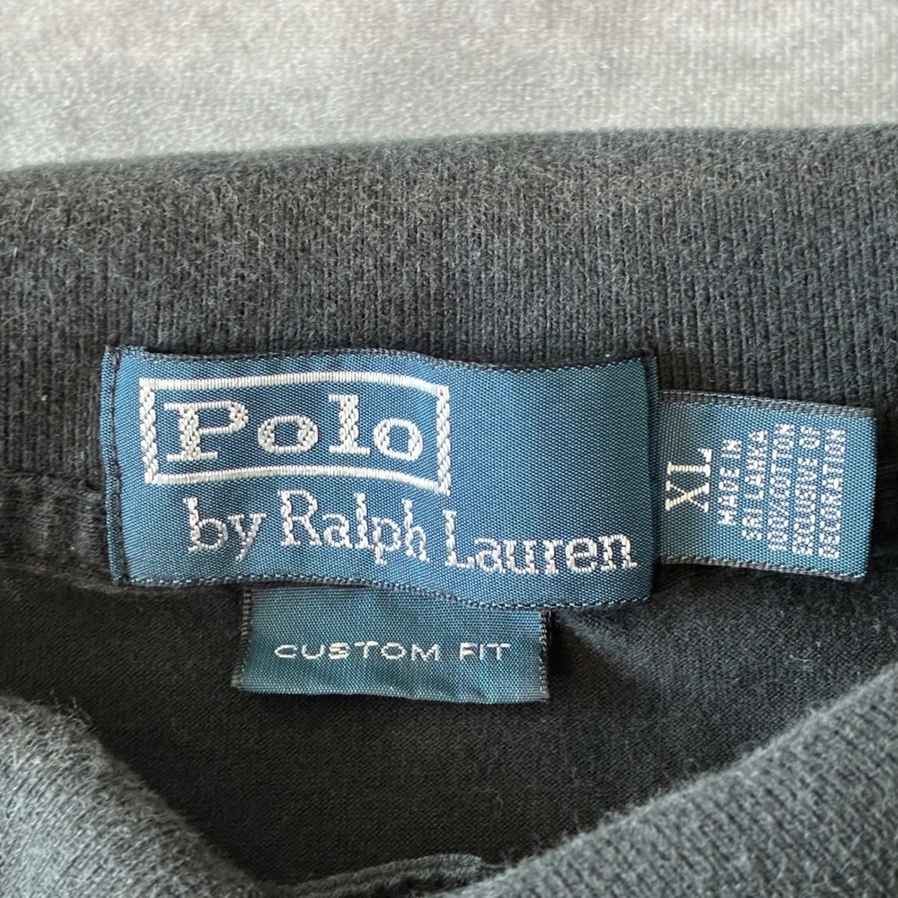 Vintage Polo Ralph Lauren Mens XL Custom Fit Black Polo Shirt Purple Pony Logo - Picture 3 of 7